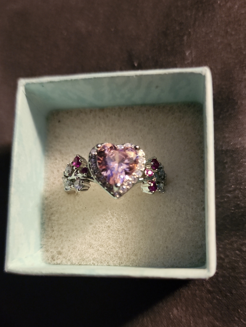 Heart-Cut Pink Crystal Ring with Accent Stones - Women Jewelry